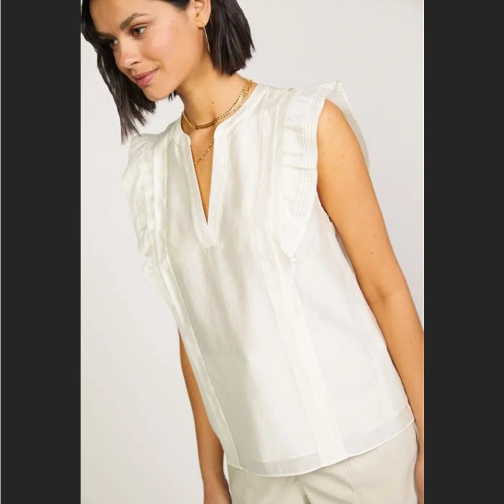 Forte Forte White Ruffle Neck Sleeveless Blouse - Picture 2 of 13
